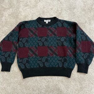 Vintage Tricots St Raphael Men's Red Blue & Green Sweater 100%‎ Virgin Wool Sz S